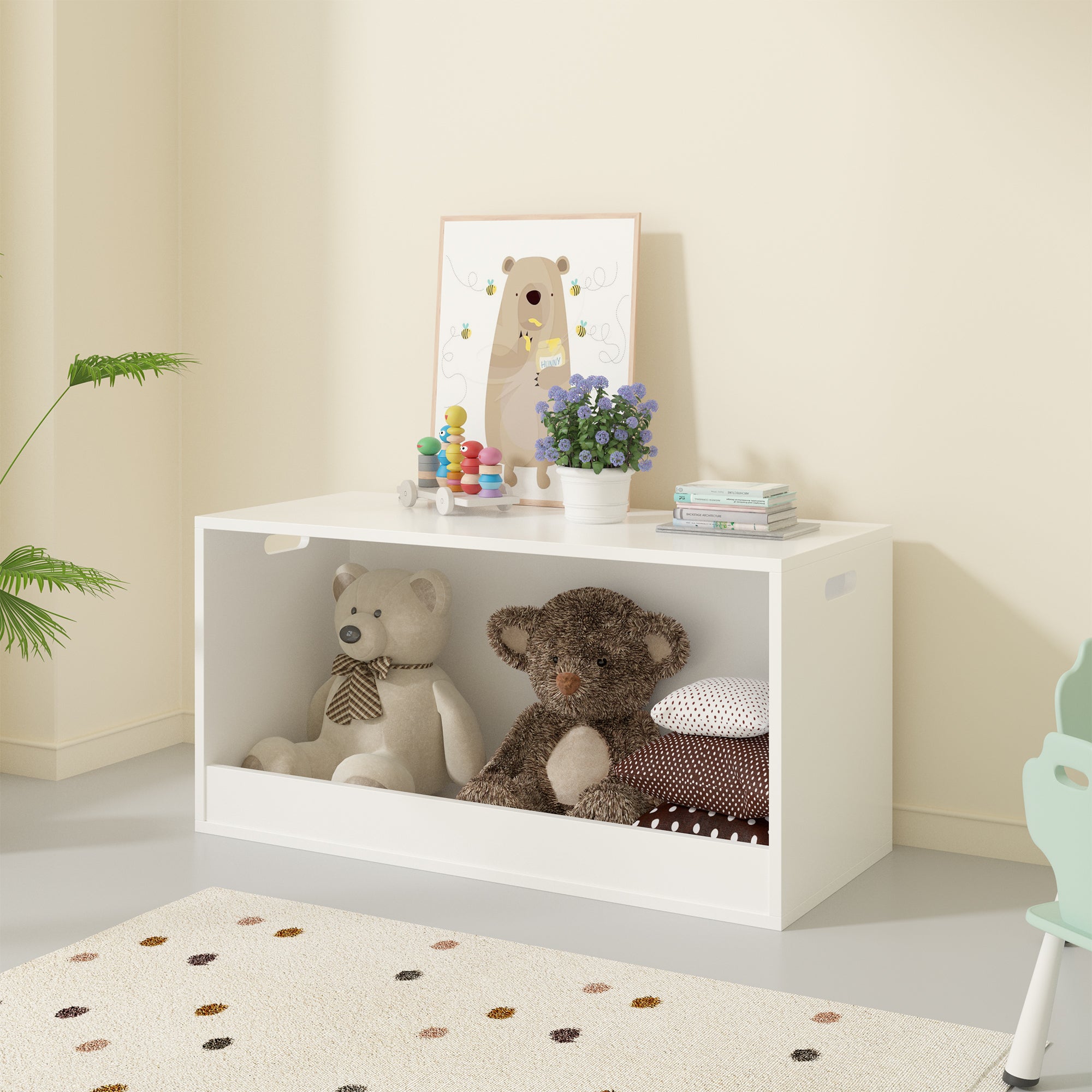 Open Toy Storage Box for Kids, White Wooden Organizer Bin for Plush Toys, Books, Nursery or Playroom Use - Grand Goldman