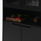 Tempered Glass Door Tall Storage Bookcase with adjustable board, 4 doors MDF painting finished cabinet, Black, Living room Bedroom storage - Grand Goldman Shop