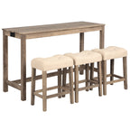 4-Piece Bar Table Set with Power Outlet, Dining Bar Table and Chairs Set, Bar Table Set with 3 Padded Stools for Living Room, Dining Room, Game Room, Brown - Grand Goldman Shop