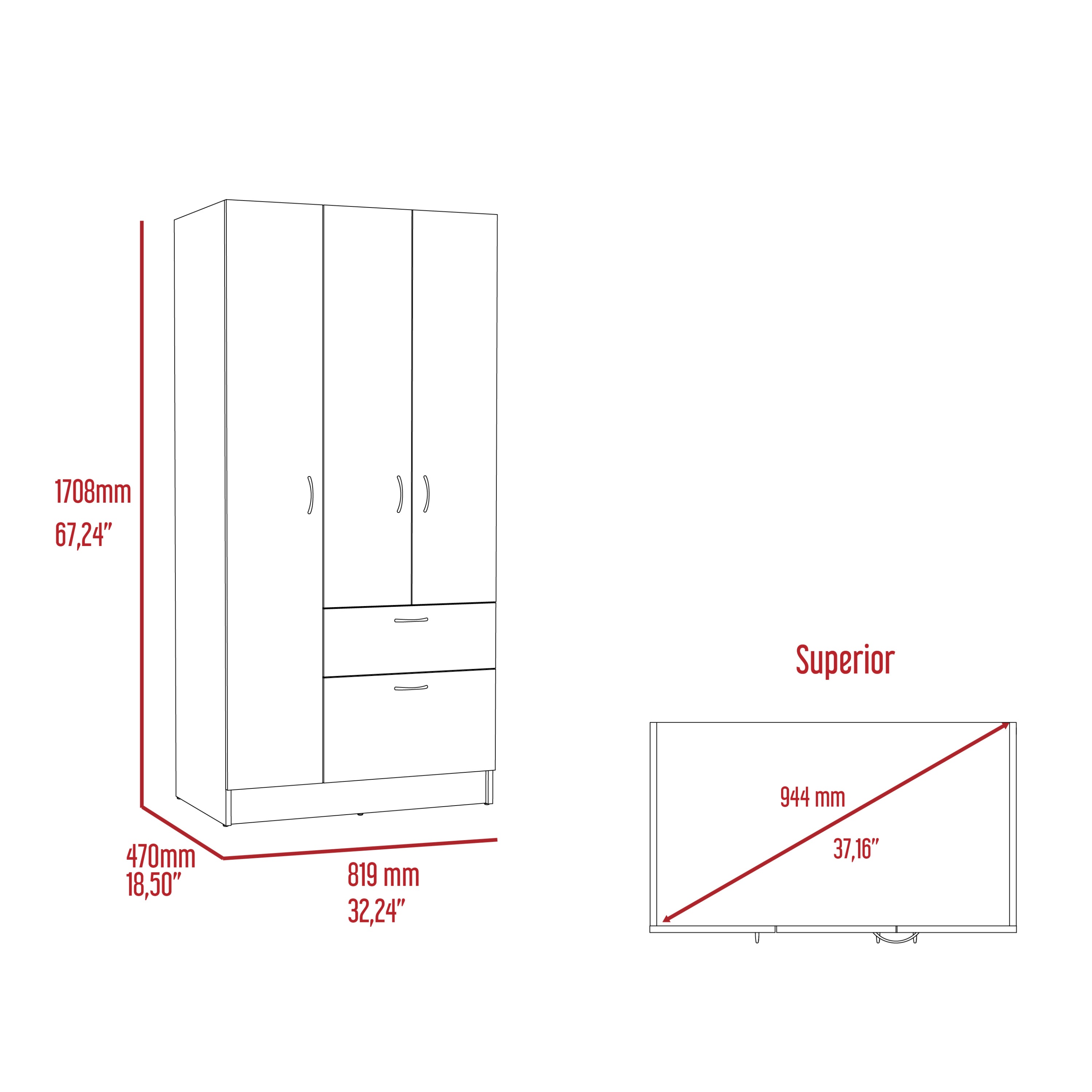 Primavera Armoire, Double Door Cabinets, One Drawer, Metal Rod, Five Shelves -Black / White - Grand Goldman Shop