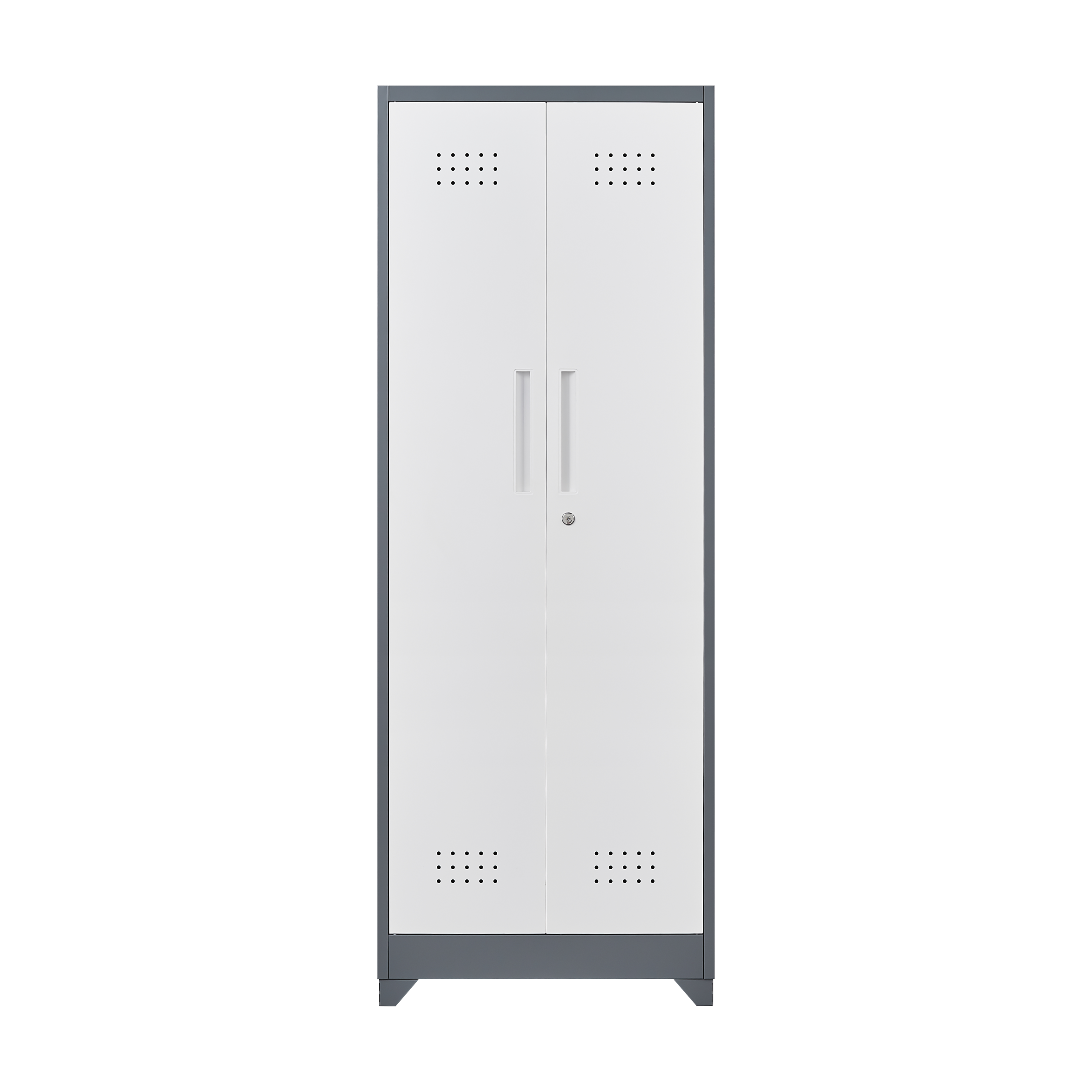 Heavy Duty Grey Metal Storage Cabinet with Locking Doors, Hanging Rod & Shelves, 65' H Broom Closet for Garage or Basement - 