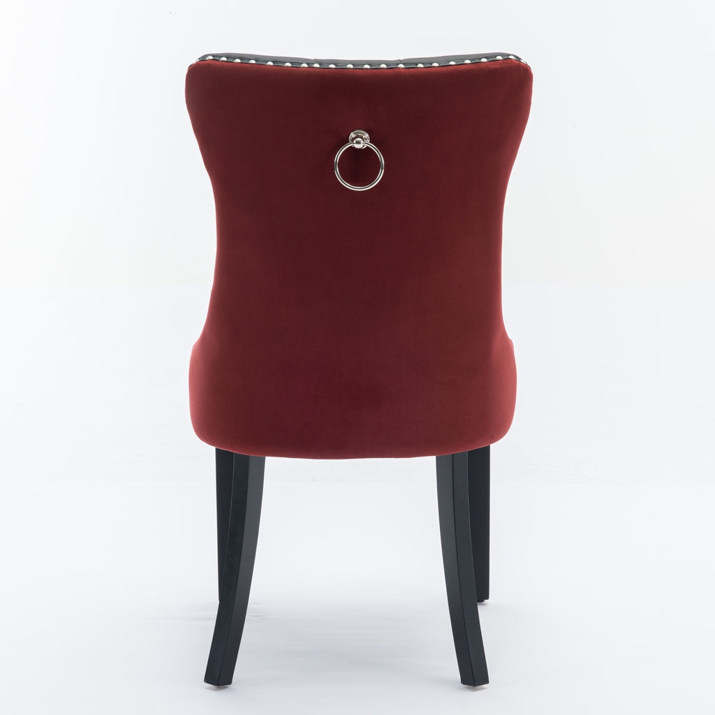 A&A Furniture, Nikki Collection Modern, High-end Tufted Solid Wood Contemporary PU and Velvet Upholstered Dining Chair with Wood Legs Nailhead Trim  2-Pcs Set, Black+WineRed, Burgundy,SW2101BW - Grand Goldman Shop