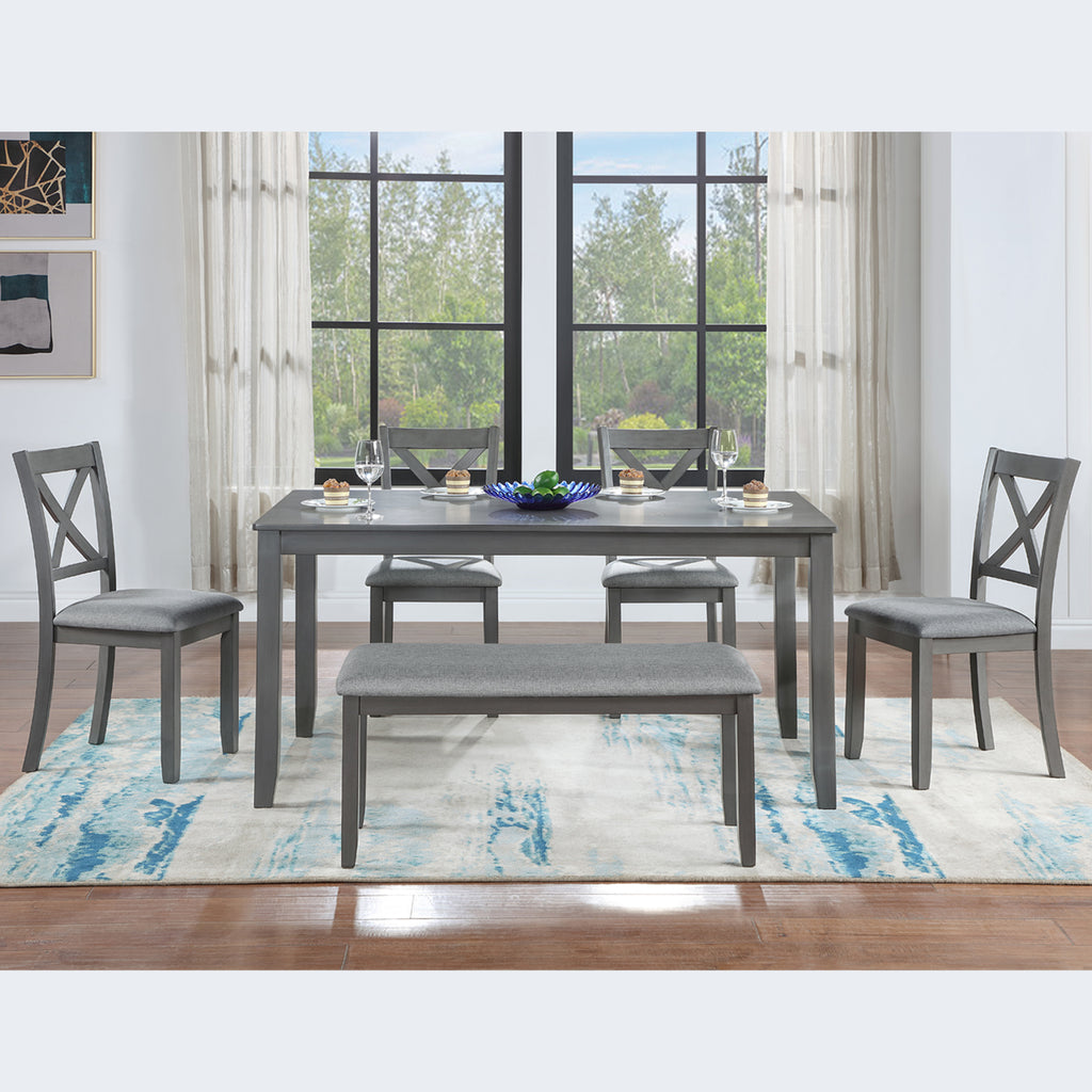 6PCs Kitchen Dining Set, Rectangular Wooden Dining Table with 4 Upholstered Chairs and a Bench, Dining Table Set for 6 People, Living Room, Home Bar and Kitchen, Gray - Grand Goldman Shop
