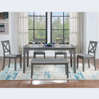 6PCs Kitchen Dining Set, Rectangular Wooden Dining Table with 4 Upholstered Chairs and a Bench, Dining Table Set for 6 People, Living Room, Home Bar and Kitchen, Gray - Grand Goldman Shop