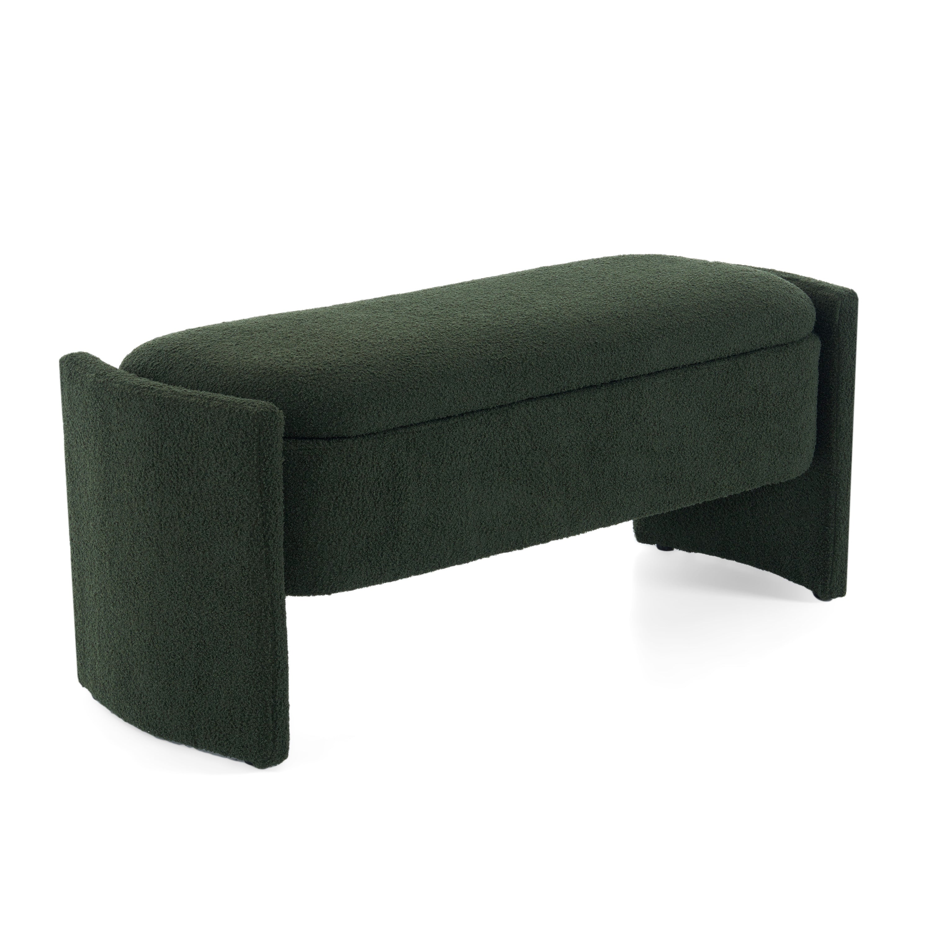 Elegant Long-shaped Storage Ottoman Bench, Boucle Material, Dark Green, Simple and Grand Design - Grand Goldman Shop
