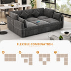 Stylish Modular U-Shaped Sectional Sofa with USB Ports, Black Chenille, 86.6' - Grand Goldman Shop