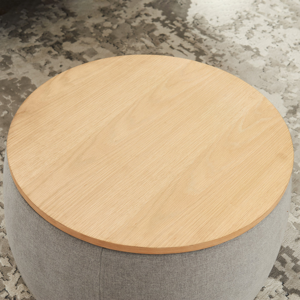 Round Storage Ottoman, 2 in 1 Function, Work as End table and Ottoman,  Grey (25.5'x25.5'x14.5') - Grand Goldman Shop