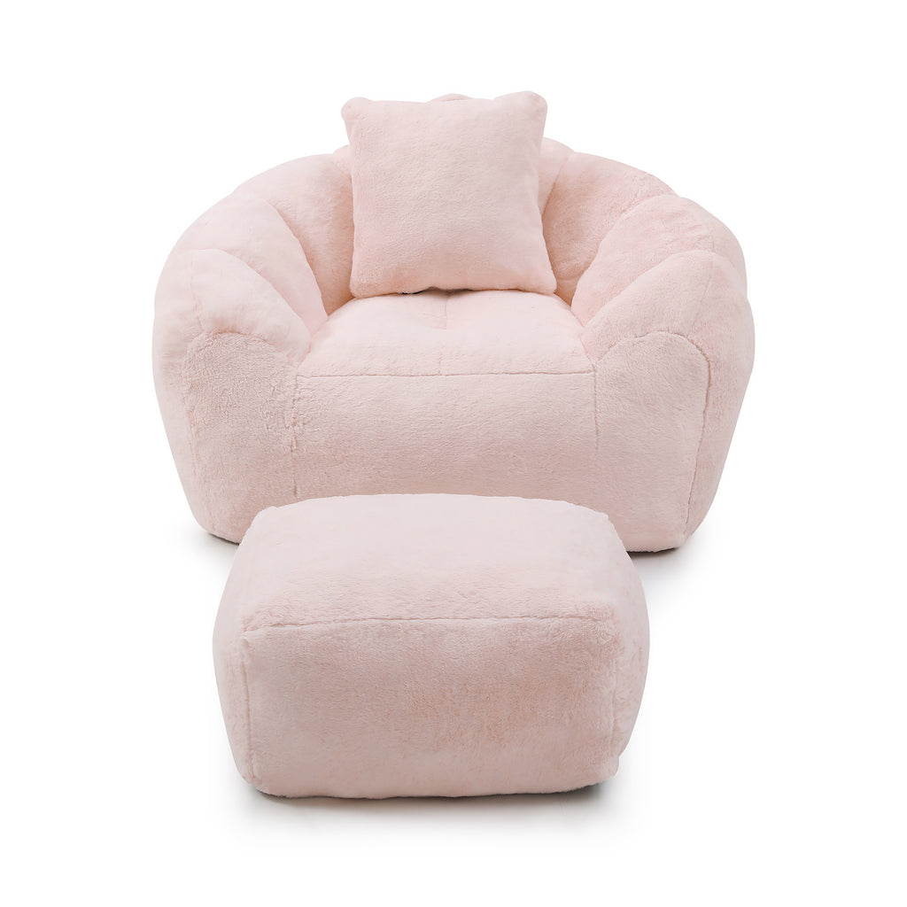 Giant Bean Bag Chair withFootstool, Oversized Bean Bag  for Adults and Kids, Faux Fur Shell-Shaped Large Chair with Filler, Stuffed Big Accent Sofa,  Floor Sofa for Gaming,Reading Living Room Bedroom - Grand Goldman Shop