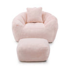 Giant Bean Bag Chair withFootstool, Oversized Bean Bag  for Adults and Kids, Faux Fur Shell-Shaped Large Chair with Filler, Stuffed Big Accent Sofa,  Floor Sofa for Gaming,Reading Living Room Bedroom - Grand Goldman Shop