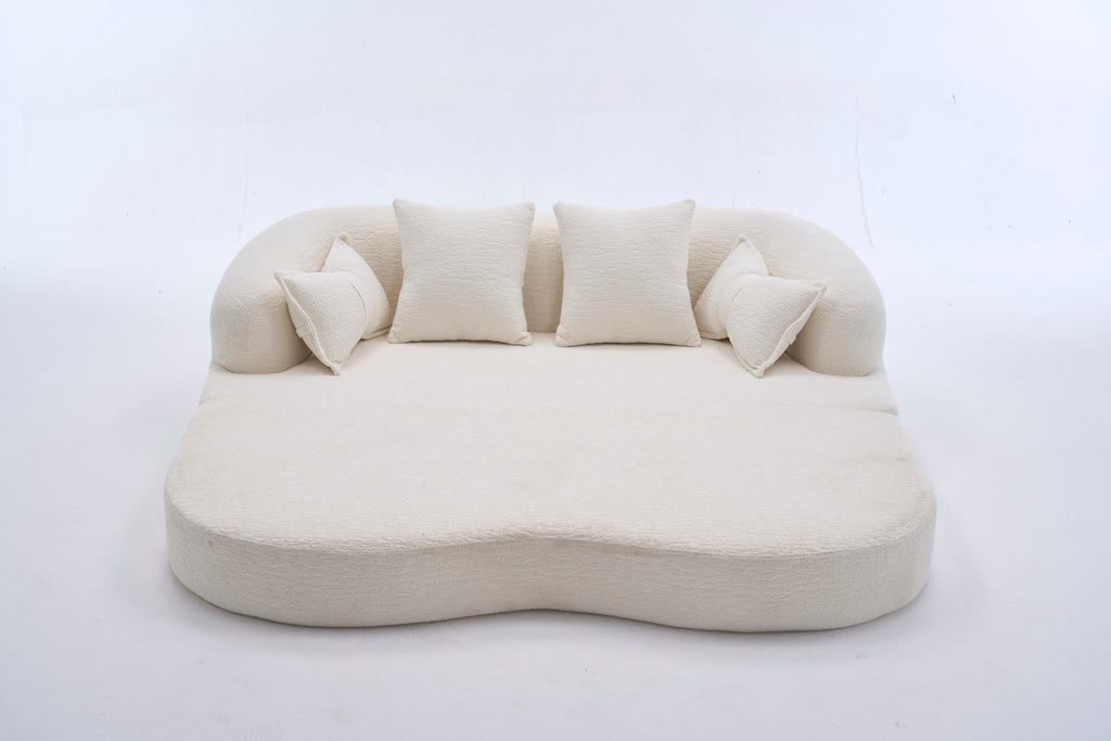 2-in-1 Foldable Sofa Bed,70 Inch Folding Boneless Couch Convertible Compressed Sleeper Sofabed, 4 Pillows for Living Room Apartment, Milk White - Grand Goldman Shop