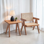 Natural Wood Armchair and Matching Square End Table, 2-Piece Living Room Set - Grand Goldman Shop