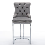 26' Counter Height Bar Stools Set of 2, Modern Velvet Barstools with Button Back&Rivet Trim Upholstered Kitchen Island Chairs with Sturdy Chromed Metal Base Legs Farmhouse Bar Stools, (Gray,2 Pack) - Grand Goldman Shop