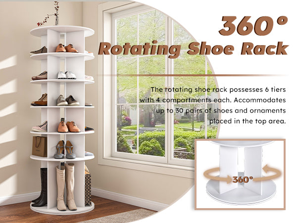 6-Tier Spinning Shoe Rack, Free Standing 360° Revolving Shoe Organizer,white - Grand Goldman Shop