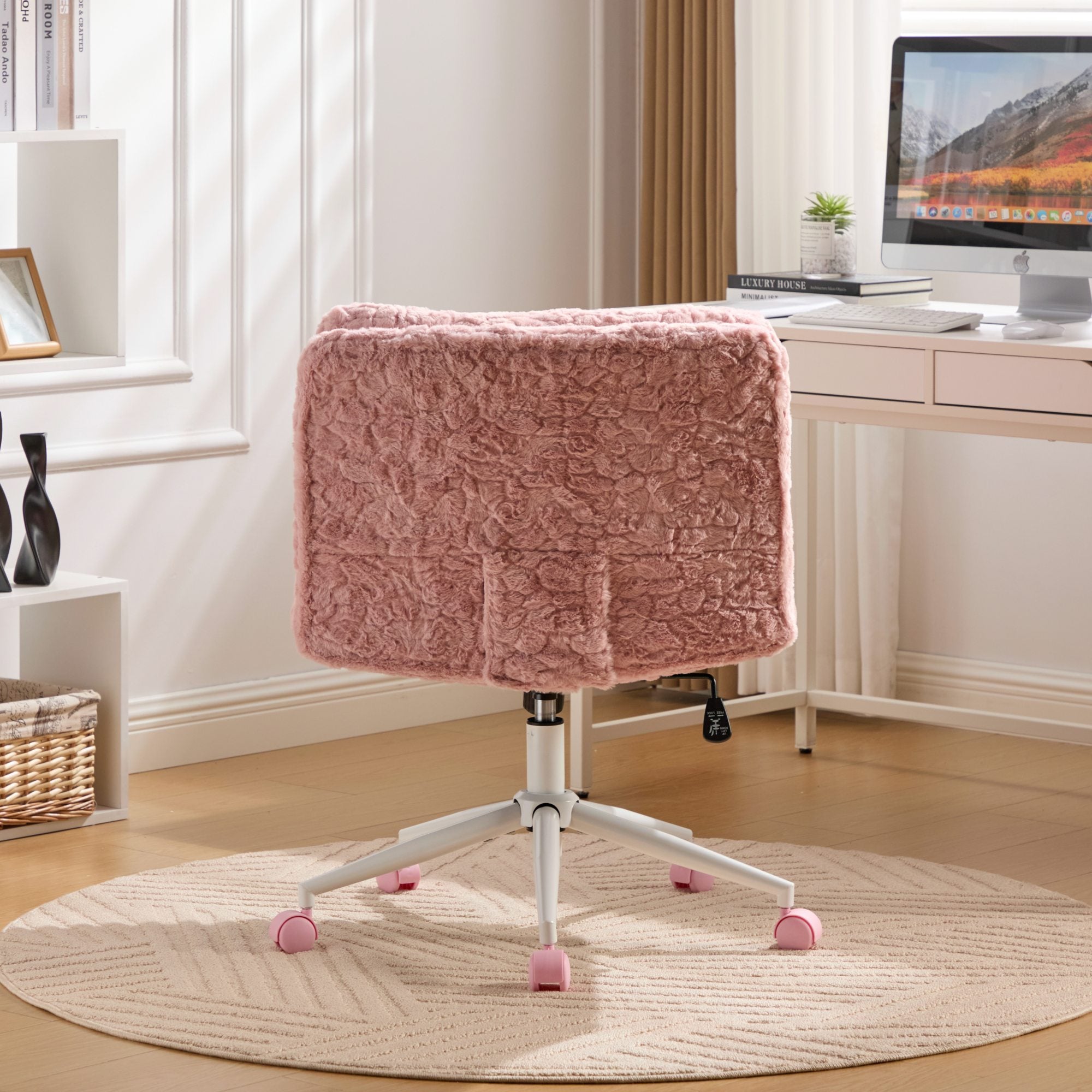 W26.4 inch Wider seat Office Chair,Artificial rabbit hair Home Office Chair with Metal Base,Adjustable Desk Chair Swivel Offi