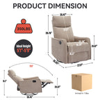 Heat Massage Manual Recliner Chair with Rocker and Swivel in Fabric for Living Room, Khaki - Grand Goldman Shop