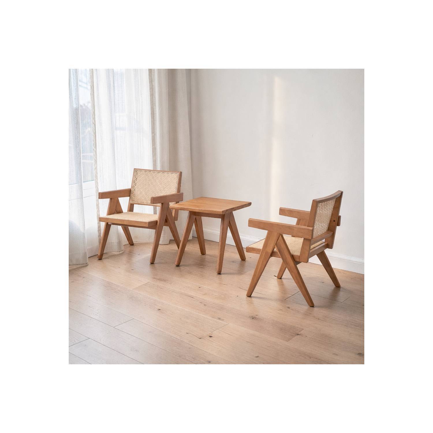 3-Piece Solid Wood Accent Chair Set and Matching End Table for Living Room or Balcony - Grand Goldman Shop