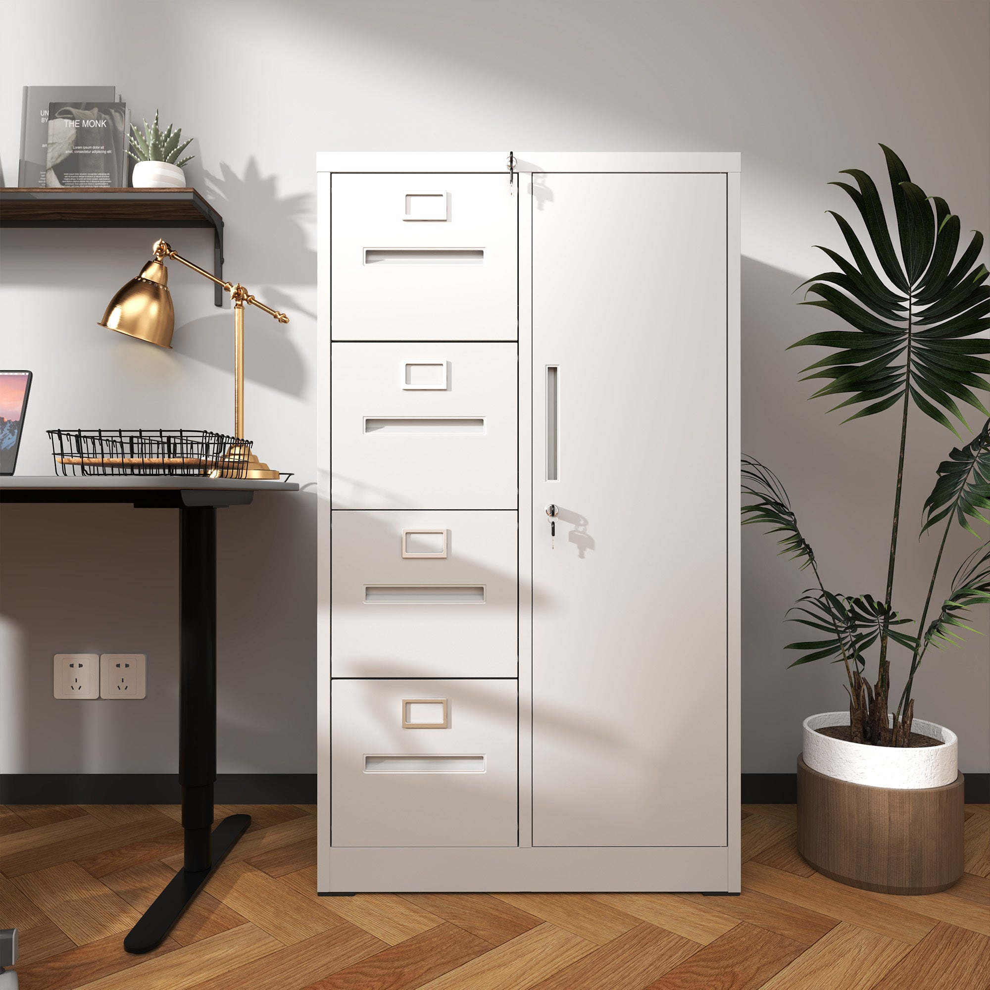 Metal Storage Vertical Filing Cabinet with Lock, Steel File Locker with 4 Drawers and 1 door for School, Living Room, Bedroom