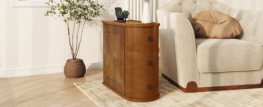 End Table with Charging Station, Sofa Side Table with Drawers, No Assembly Required, Expect Arrival Date (2025/5/27) - Grand Goldman Shop