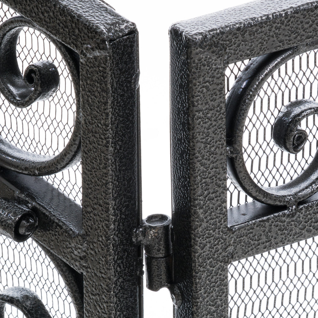 Mariella Traditional Floral Iron Fireplace Screen with Ornate Design in Black Brushed Silver Finish - Grand Goldman Shop
