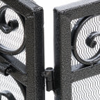 Mariella Traditional Floral Iron Fireplace Screen with Ornate Design in Black Brushed Silver Finish - Grand Goldman Shop