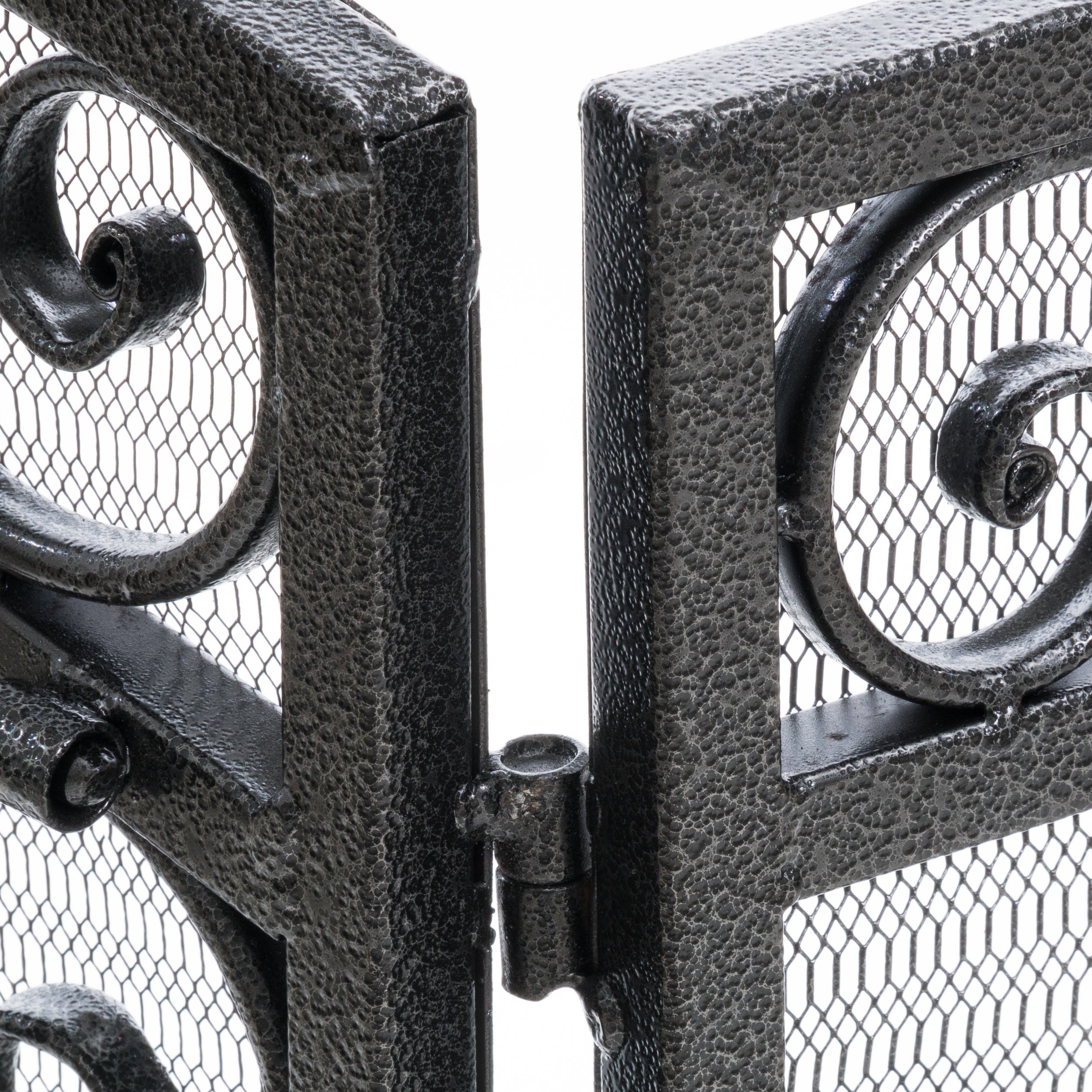 Mariella Traditional Floral Iron Fireplace Screen with Ornate Design in Black Brushed Silver Finish - Grand Goldman Shop