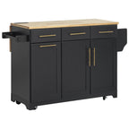 K&K 59.3' Kitchen Island with Storage 2 Pull Out Cabinet Organizers & Rubber Wood Drop Leaf, Rolling Kitchen Island with Trash Can Storage, Power Outlet, Spice & Towel Rack for Kitchen, Dining, Black - Grand Goldman Shop