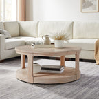 40inch Large Curved 2 Tier Traditional Round Circle Wooden Center Coffee Table,Rounded Table with Wheels,Mid Century Rustic Style Table for living Room,Office,Apartment,OAK - Grand Goldman Shop
