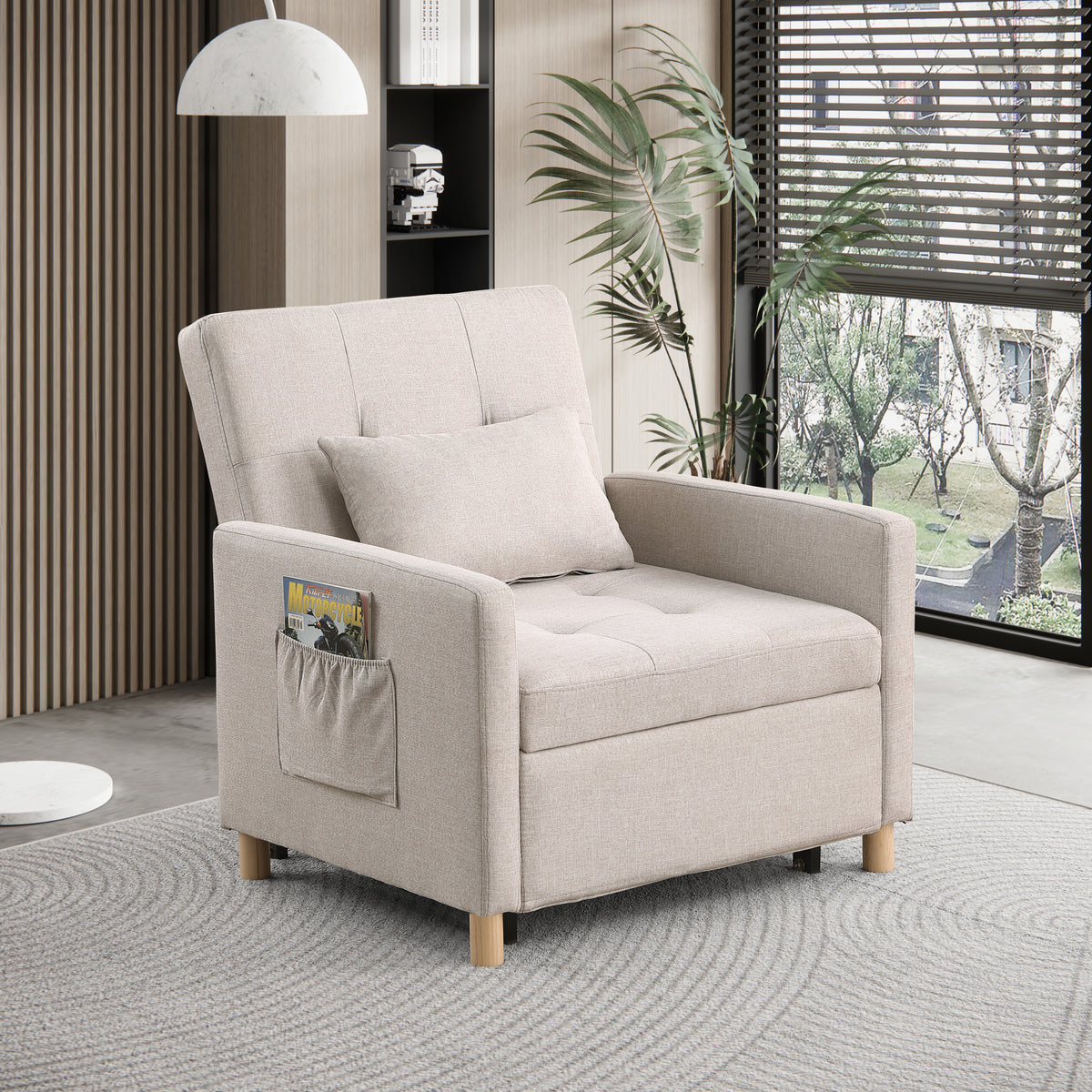 Convertible Sleeper Sofa Chair Bed, Adjustable Chair with Pillow, Multi-Functional Sleeper Chair with Soft Fabric for Living Room, Dorm, Apartment, Bedroom or Office - Grand Goldman Shop