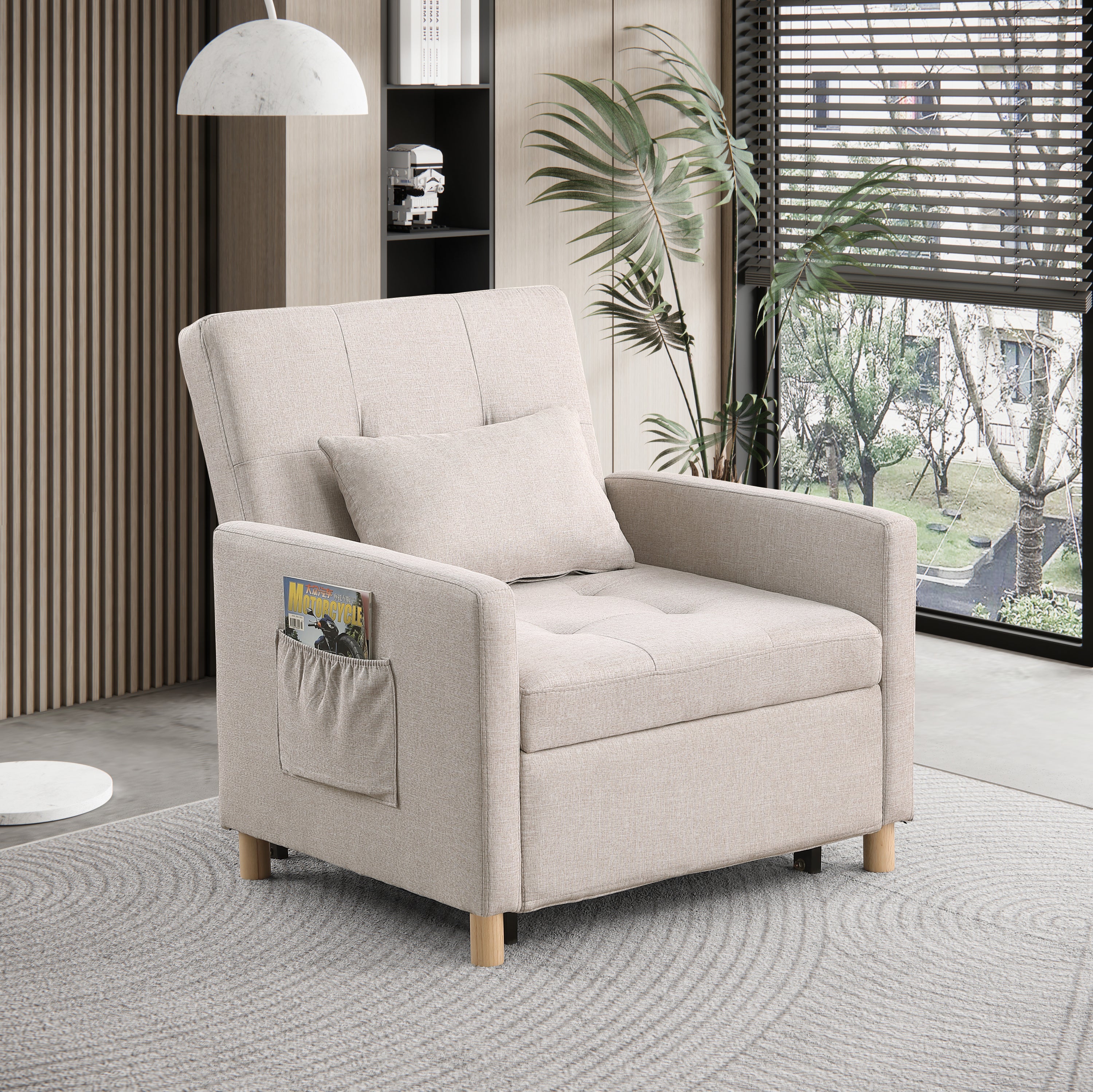 Convertible Sleeper Sofa Chair Bed, Adjustable Chair with Pillow, Multi-Functional Sleeper Chair with Soft Fabric for Living Room, Dorm, Apartment, Bedroom or Office - Grand Goldman Shop