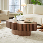Modern Handcraft Drum Coffee Table Length 43.7 inch Ellipse Coffee Table for Living Room,Oval Small Coffee Table with Sturdy Pedestal,Walnut MDF,W2582P251185 - Grand Goldman Shop