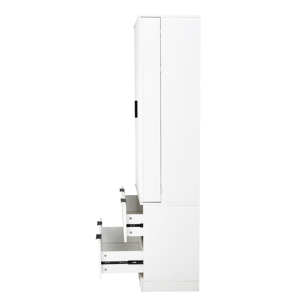 72' Modern Fluted Kitchen Pantry Cabinet with 2 Large Drawers & 8-Door Spice Rack, White MDF Freestanding Storage Organizer for Bathroom, Dining Room, Office, Entryway - Grand Goldman Shop