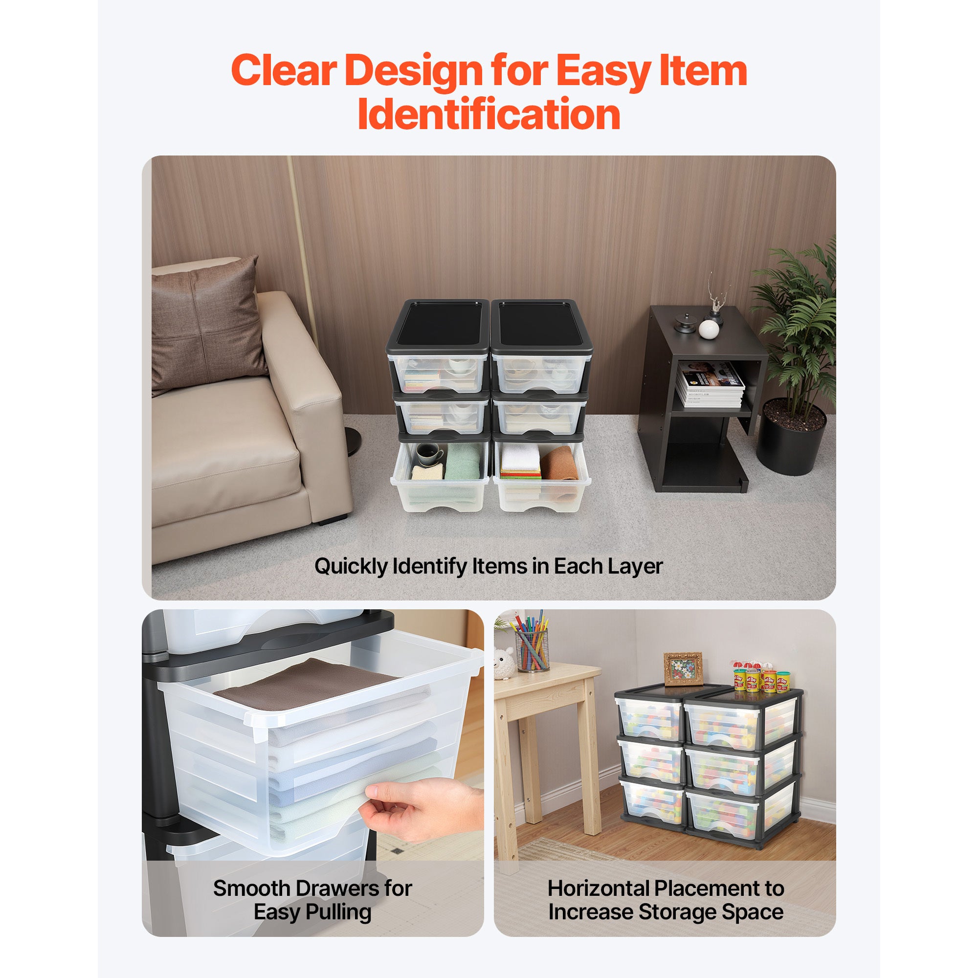 2 Pack Plastic Storage Drawers Storage Dresser Organizer Bins 6 Drawers - Grand Goldman Shop