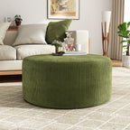 Upholstered Round Ottoman,Olive Green,Corduroy - Grand Goldman Shop