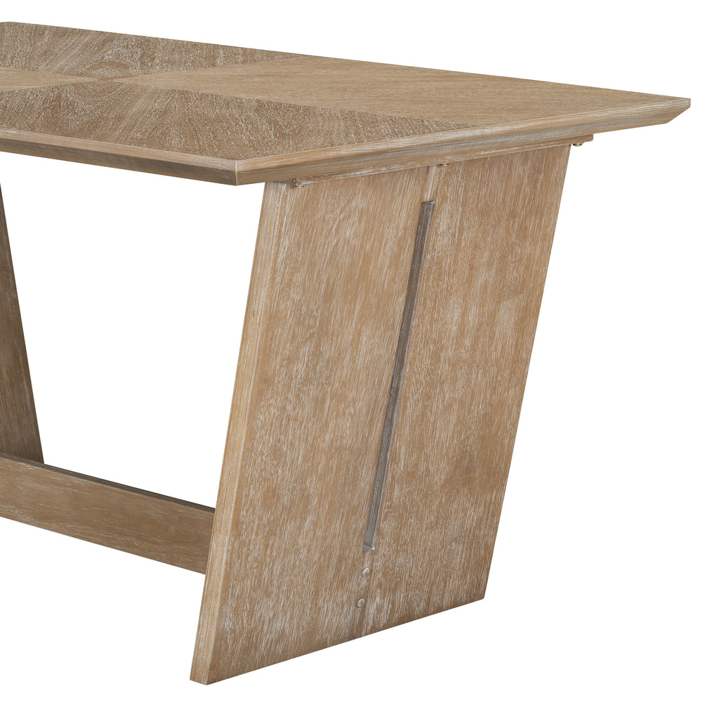 TREXM 6-Piece Retro Dining Table Set for 6, 60' Wood Kitchen Table and Chairs Set of 4 with Bench Designed Trestle Base for kitchen & Dining Room (Natural Wood Wash) - Grand Goldman Shop