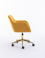 Modern Teddy Fabric Material Adjustable Height 360 Revolving Home Office Chair With Gold Metal Legs And Universal Wheel For I