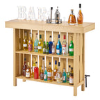 Home Bar Unit, Wine Bar Cabinet Table 3-Tier with Storage Shelves, Opener Storage Box & Adjustable Foot Pads, Black Footrest, Wood & Metal Liquor Cabinet for Home, Basement, Kitchen, Living Room - Grand Goldman Shop