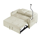 Modern 53.9' Loveseat Pull-out Sofa Bed with Adjustable Backrest, Cup Holders, Charging Ports & Side Storage in Beige Chenille - Grand Goldman Shop