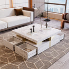 Modern White Square Storage Coffee Table with 4 Drawers - Grand Goldman Shop