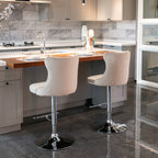 A&A Furniture,Swivel Velvet Barstools Adjusatble Seat Height from 25-33 Inch, Modern Upholstered Chrome base Bar Stools with Backs Comfortable Tufted for Home Pub and Kitchen Island（Khaki,Set of 2） - Grand Goldman Shop