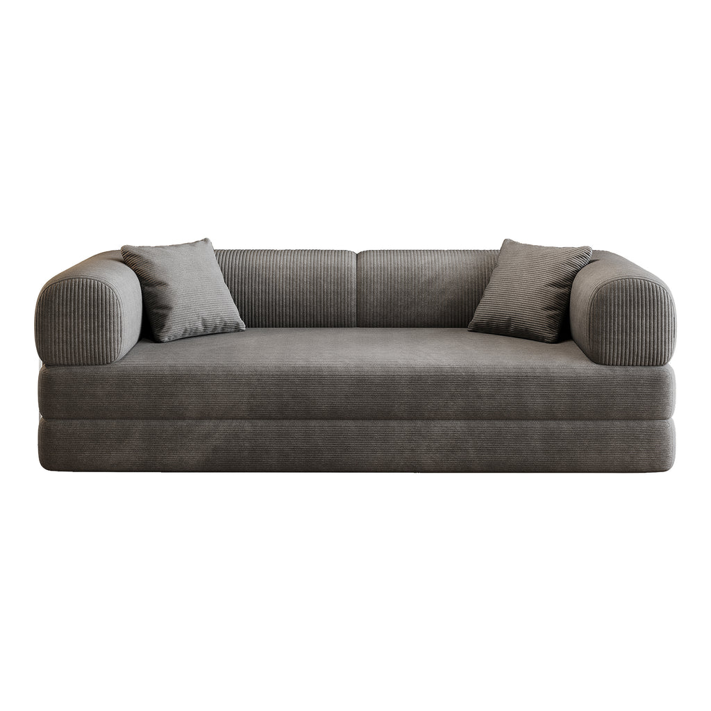 78.8' Compression Sofa,Convertible Floor Sofa Bed-with Pillow Back Support Armrest,Comfy Futon Couch Sleeper Bed,Loveseats Boneless Modular Sectional Sofa,Corduroy fabric,for Living Room,Bedroom,Grey - Grand Goldman Shop