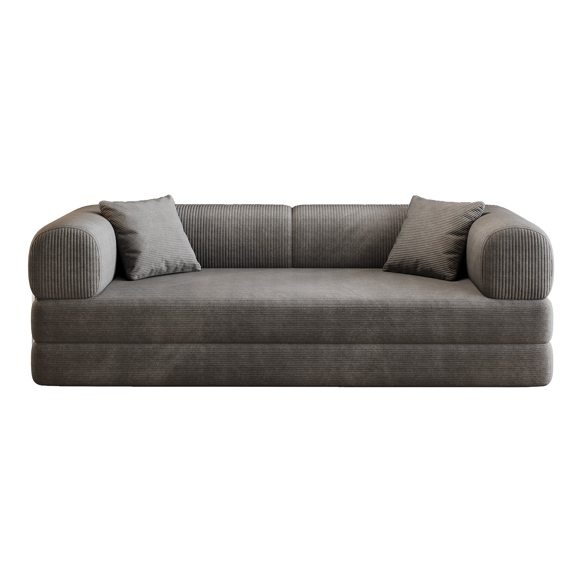 78.8' Compression Sofa,Convertible Floor Sofa Bed-with Pillow Back Support Armrest,Comfy Futon Couch Sleeper Bed,Loveseats Boneless Modular Sectional Sofa,Corduroy fabric,for Living Room,Bedroom,Grey - Grand Goldman Shop
