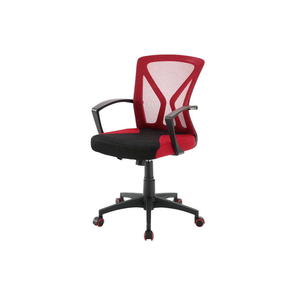 Contemporary Red Mesh Office Chair with Adjustable Height, Swivel, Ergonomic Design, Black Metal Frame, Modern Work Desk Chai