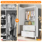 71' Tall Metal Wardrobe Cabinet with 2 Drawers and Hanging Rod, 2 Doors Wardrobe Closet with Shelf for Bedroom, Office, Laundry Room,Entryway ,Foyer,Guesthouse (White) - Grand Goldman Shop