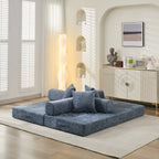Comfy Convertible Folding Mattress Couch, Floor Sofa Bed, Chenille Floor Sofa with Armrest, Floor Sofa Lounge Couch for Living Room Bedroom Lounge Studio-Blue - Grand Goldman Shop
