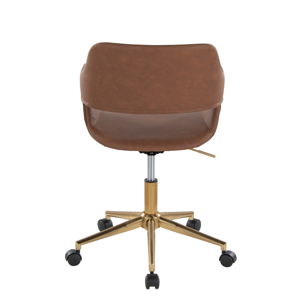 Contemporary Task Chair in Gold Metal and Brown Faux Leather | Premium Home Decor - Grand Goldman