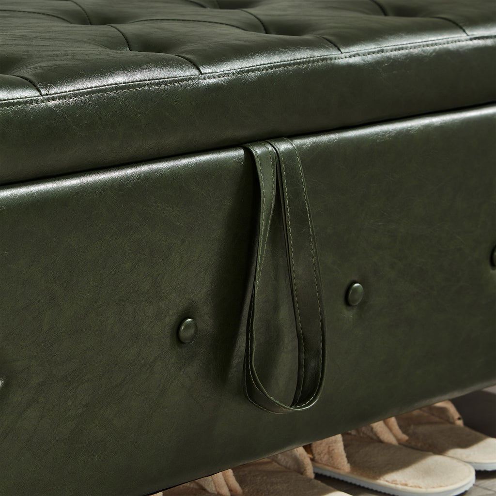 48' Ottoman Bench with Storage, Bench for Bedroom,Living Room,Hallway, Upholstered Tufted Faux Leather PU Ottoman Dark Green - Grand Goldman Shop