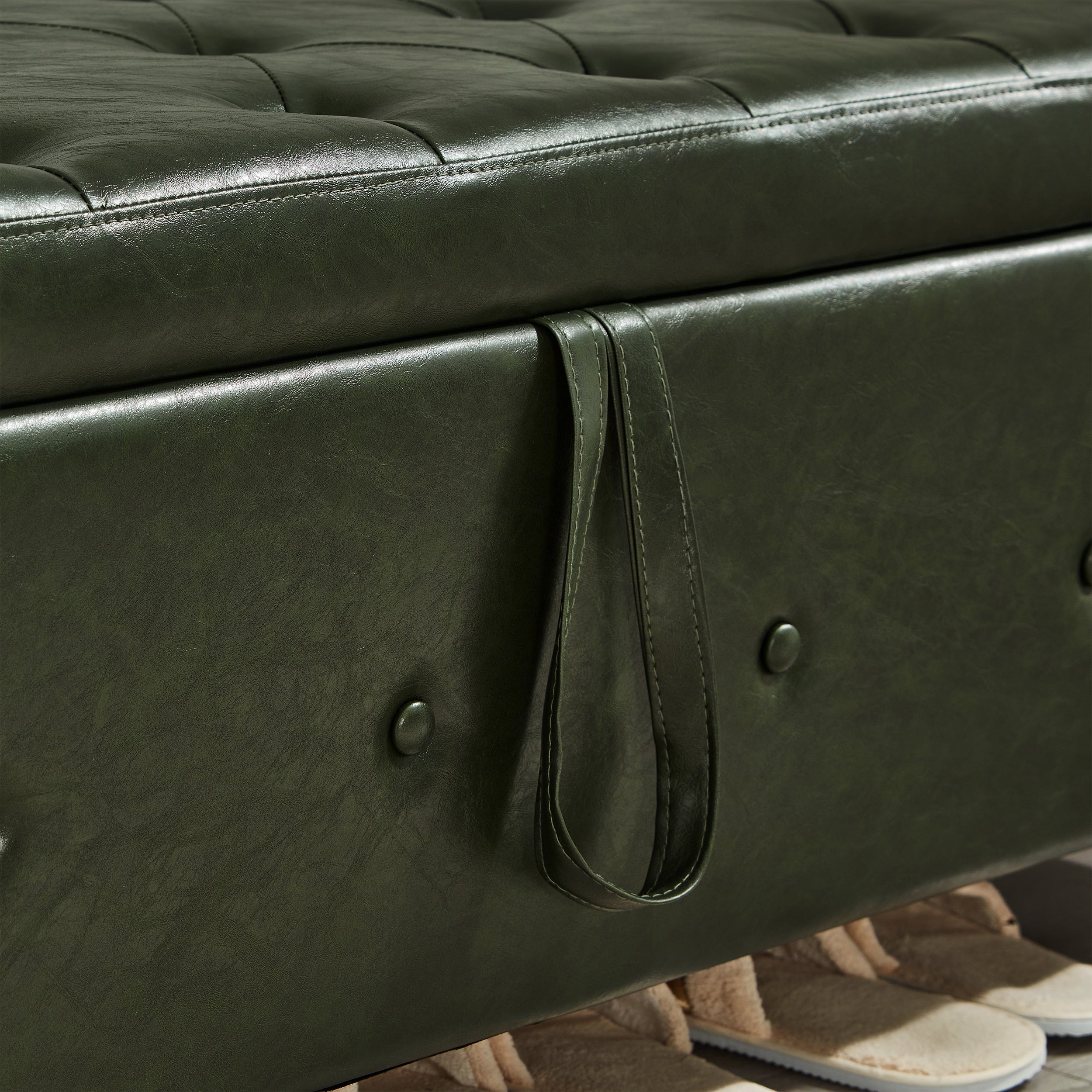 48' Ottoman Bench with Storage, Bench for Bedroom,Living Room,Hallway, Upholstered Tufted Faux Leather PU Ottoman Dark Green - Grand Goldman Shop