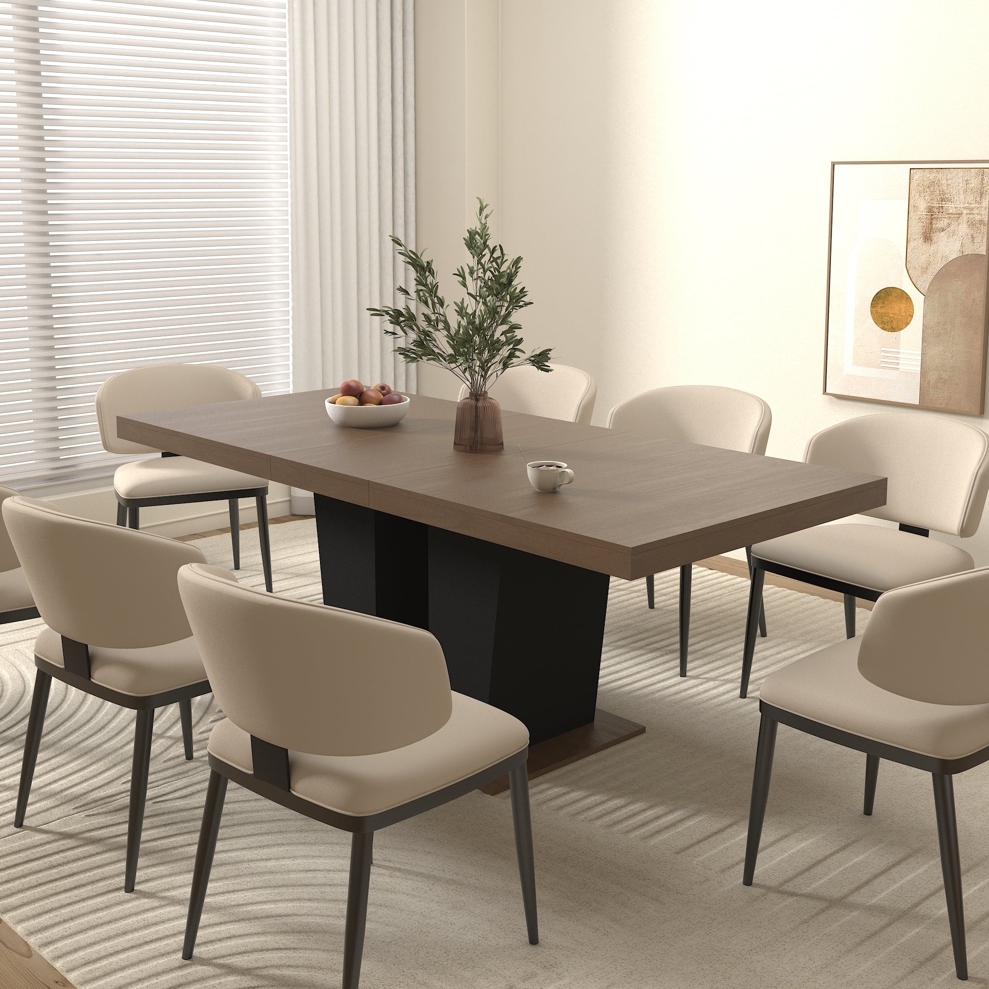Extendable Dining Room Table for 4-10 People,Wooden Transformer Kitchen Dining Table with Black Double Sturdy Pedestal Base, Modern Expandable Large Table - Grand Goldman Shop