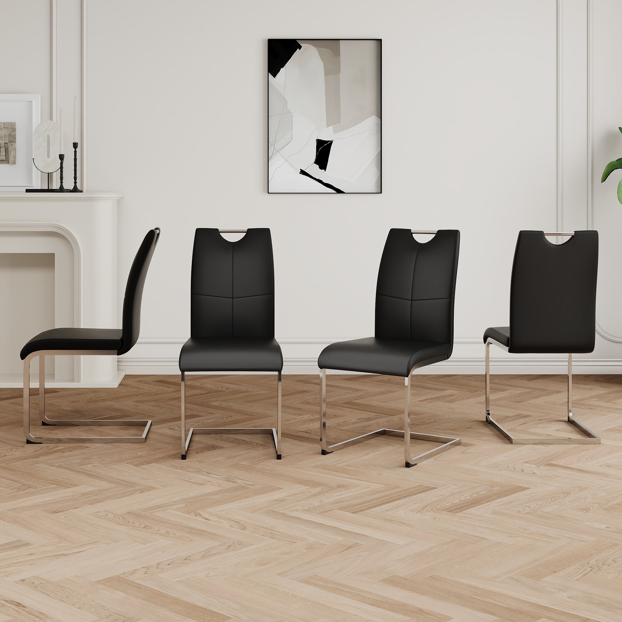 Modern Dining Chairs with Faux Leather Padded Seat Dining Living Room Chairs Upholstered Chair with Chrome Metal Legs Design for Kitchen, Living, Bedroom, Dining Room Side Chairs Set of 4 - Grand Goldman Shop