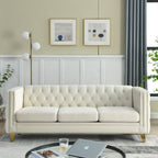 Modern Velvet Sofa with Button Tufting and Metal Legs, Beige Upholstered Couch for Living Room or Bedroom, 3-Seater, W834S00023 - Grand Goldman Shop